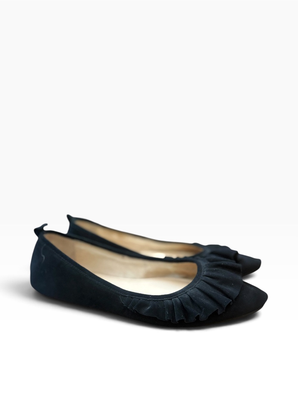 Yosi Samra Black Leather Ruffle Ballet Flats Vanessa size 8